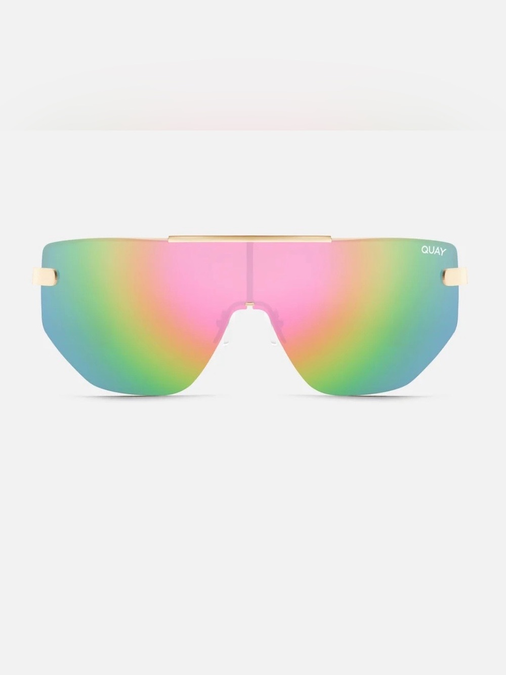 QUAY On The Edge Shield Sunglasses - Gold / Pink Mirrored Polarized lens - NWT